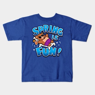 Spring Is Fun Cute Kawaii Bear Chilling On Spring Break Kids T-Shirt